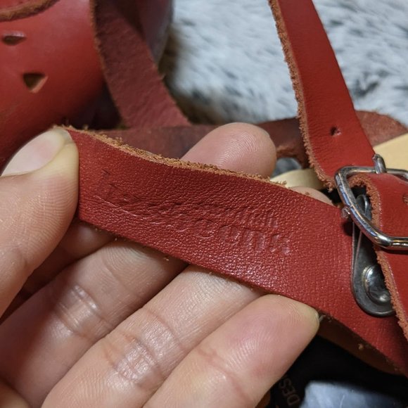 Swedish Hasbeens Red Wooden Open Toe Sandals Clogs Size 38 / 8 - Picture 12 of 14